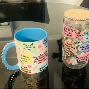 Inspirational Blue and Multicolor Mug set w/ straw